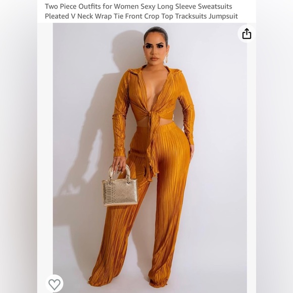 Spring Haze Gold Pleated Pant Set Size Large - Picture 2 of 16